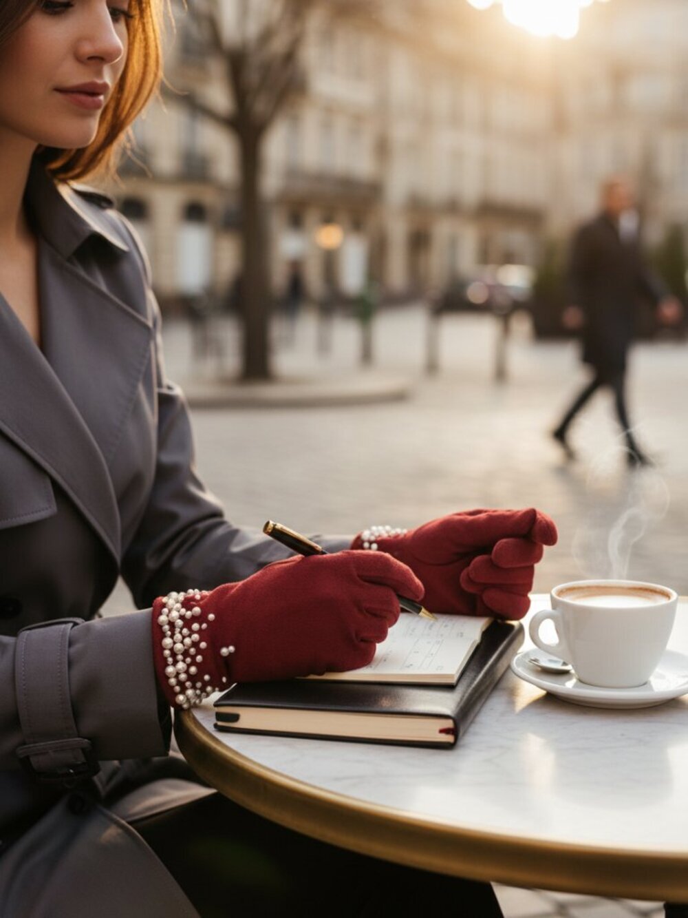 Cashmere Blend Warm Gloves  Plastic Pearl and Equipped Touch Screen Friendly